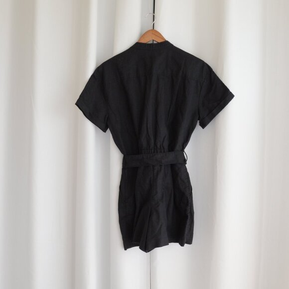 NWOT GAP Linen Cotton Black Button Up Romper Tie Waist Short Sleeve Sz S - Picture 2 of 7